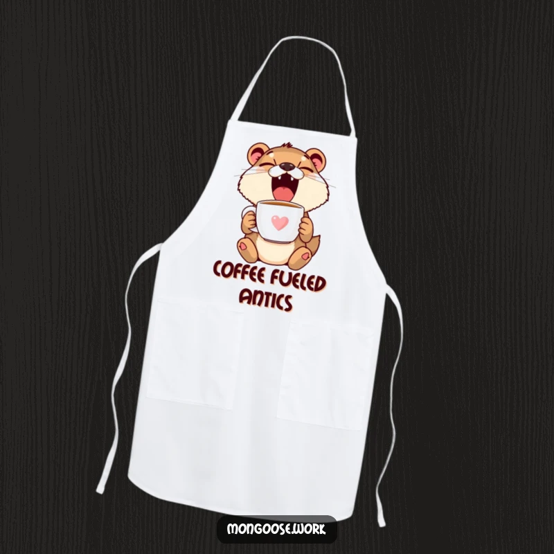 Funny Mongoose Yawning Apron - Sleepy animal design for culinary fun, practical and humorous funny gift.