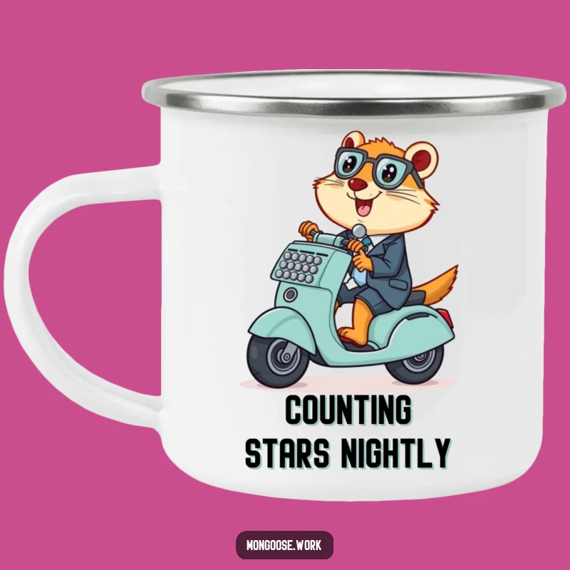 Funny Mongoose Scooter Camping Mug: Mischief on the Go