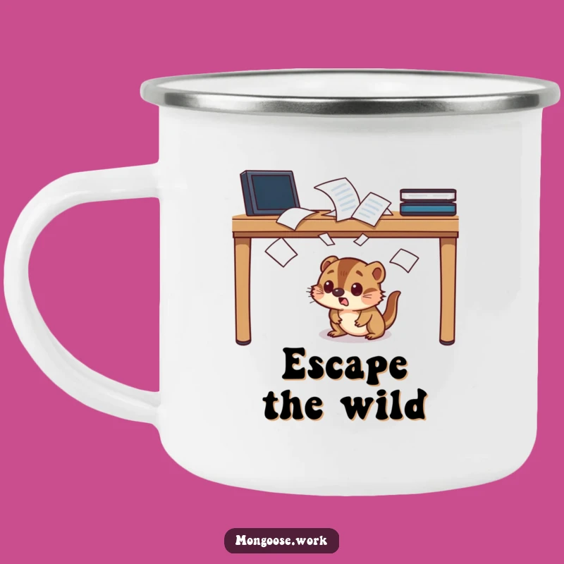 Funny Startled Mongoose Camping Mug: Durable Desk Ducking Enamel Mug, Perfect Funny Gift