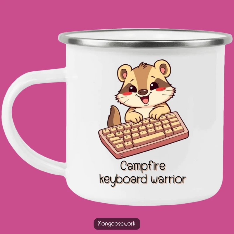 Funny Kawaii Mongoose Camping Mug, Excited Typist, On-the-Go Productivity Gift
