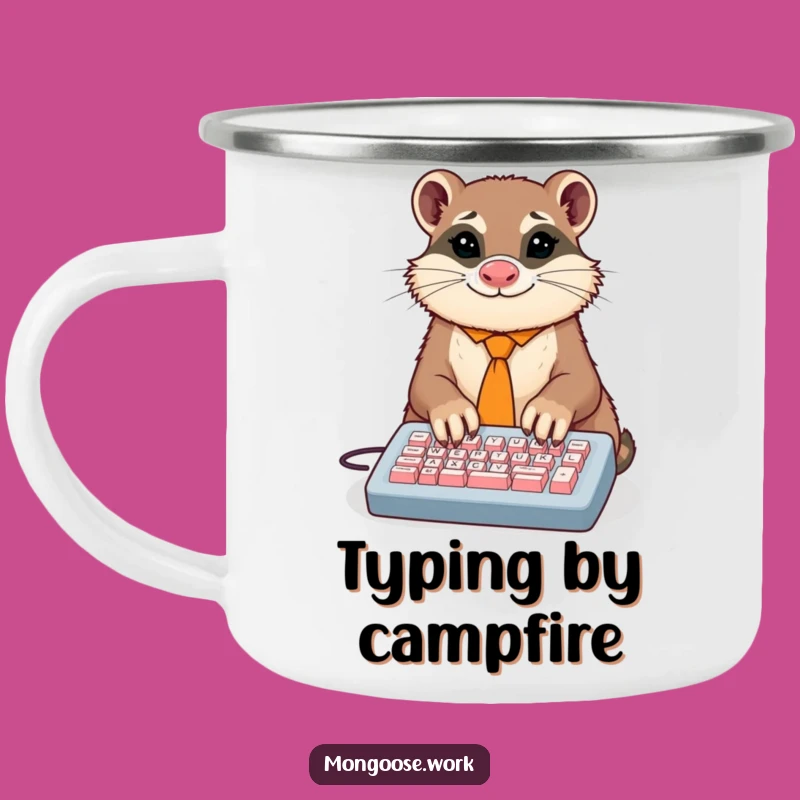 Funny Mongoose Typist Camping Mug: Dapper Animal's Outdoor Work Ethic, A Durable Funny Gift
