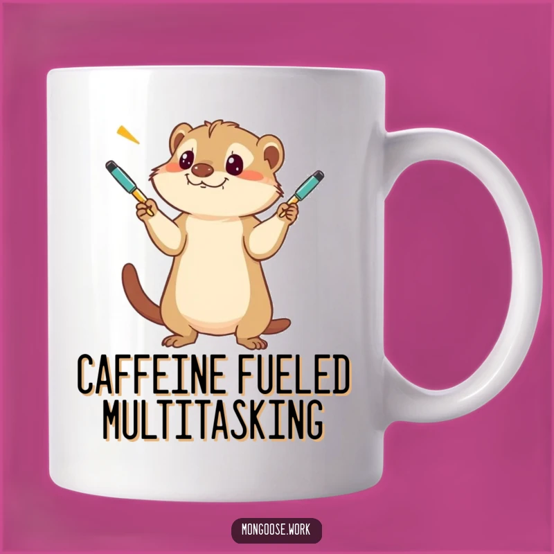 Funny Mongoose Juggling Pens Mug - Perfect Concentration Gift for Office Humor
