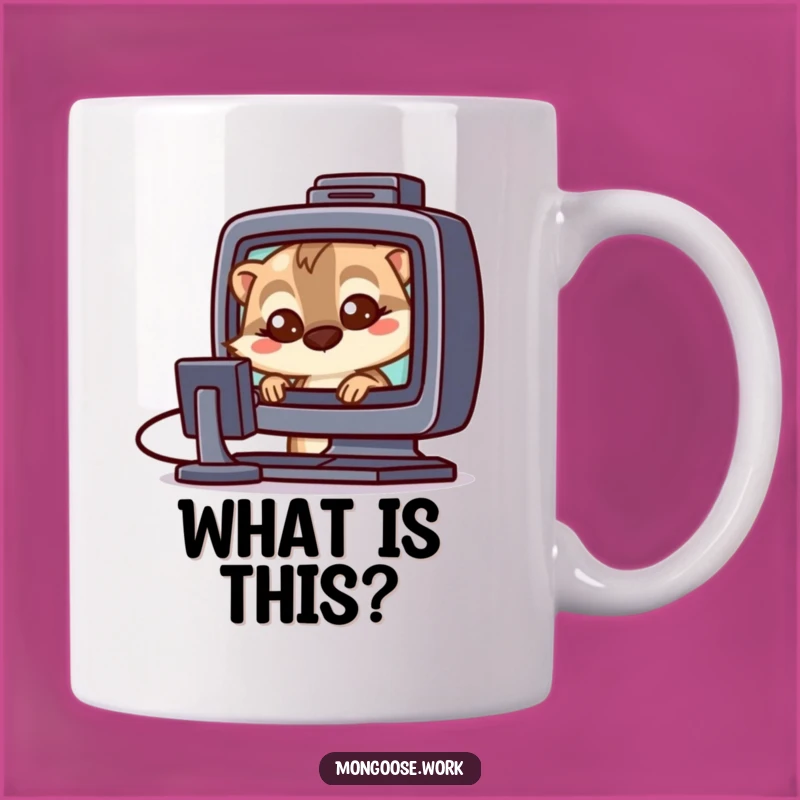 Funny Mongoose Tech Mug - Curious Character Staring at Screen Gift