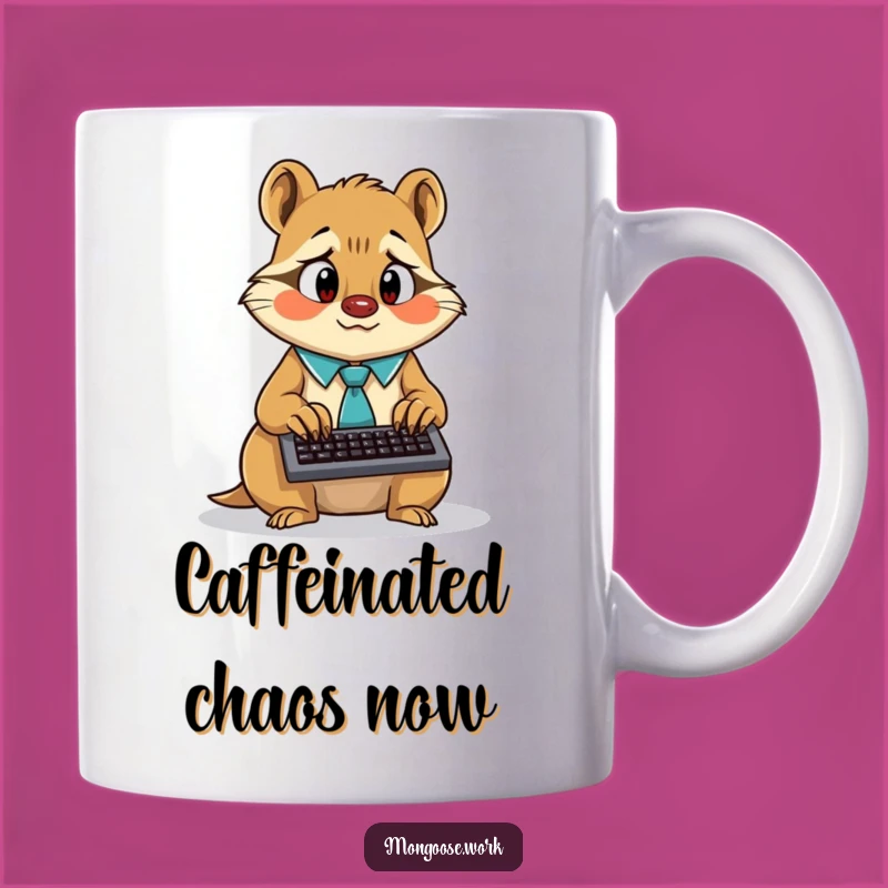 Funny Mongoose Typist Mug, Surprised Workaholic, Frantic Keyboard Gift
