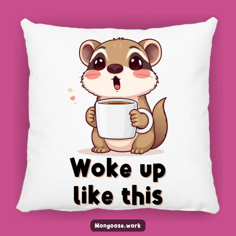 Funny Coffee Reaction Pillow: Surprised Mongoose Cushion for Cozy Vibes