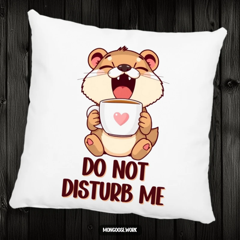 Funny Mongoose Yawning Pillow - Soft cushion with a sleepy mongoose, perfect for cozy and humorous decor, funny gift.