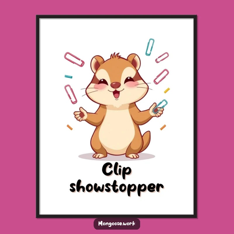 Funny Mongoose Digital Art: Paper Clip Juggler, Instant Funny Gift for Focused Decor!