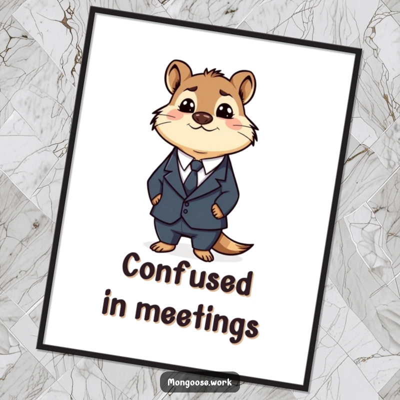 Funny Business Mongoose Digital Art Print: A confused mongoose in a business suit ready to be printed, offering instant humor and a funny gift.