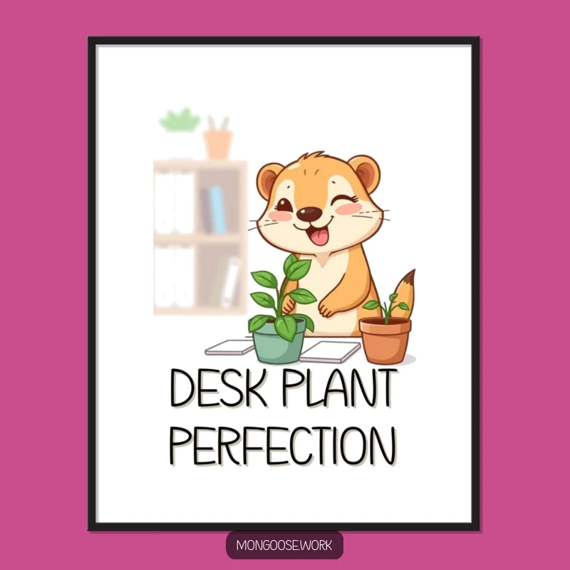 Funny Mongoose Plant Digital Art: Instant Desk Charm Download, Unique Funny Gift