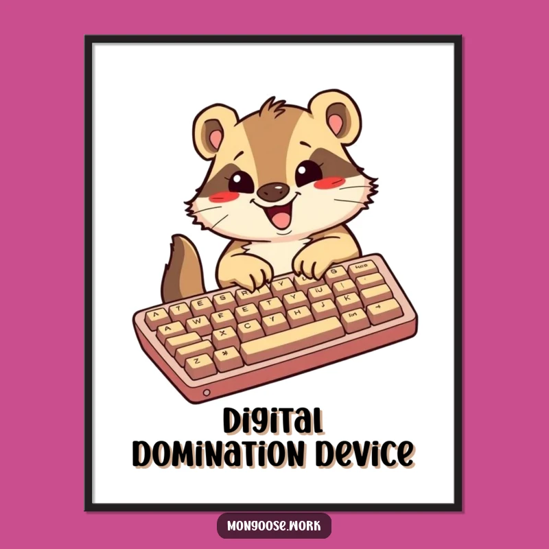 Funny Kawaii Mongoose Digital Art, Excited Typist, Instant Energetic Decor