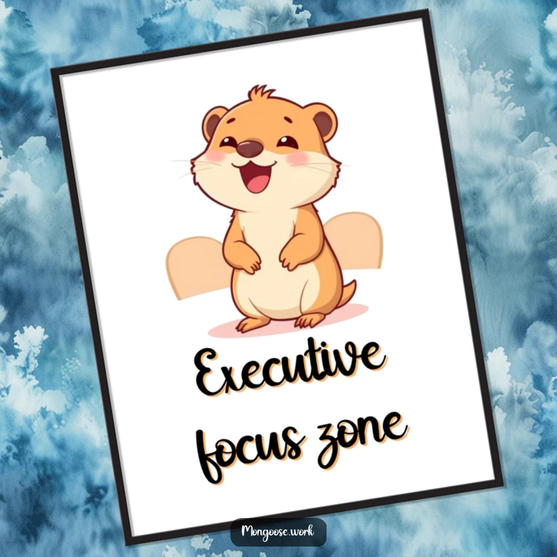 Funny Mongoose Meeting Digital Art: A high-resolution print of a cute mongoose joyfully attending a minuscule business meeting, full of personality.