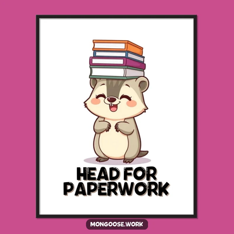 Funny Kawaii Mongoose Digital Art, Juggling Files, Instant Organized Decor