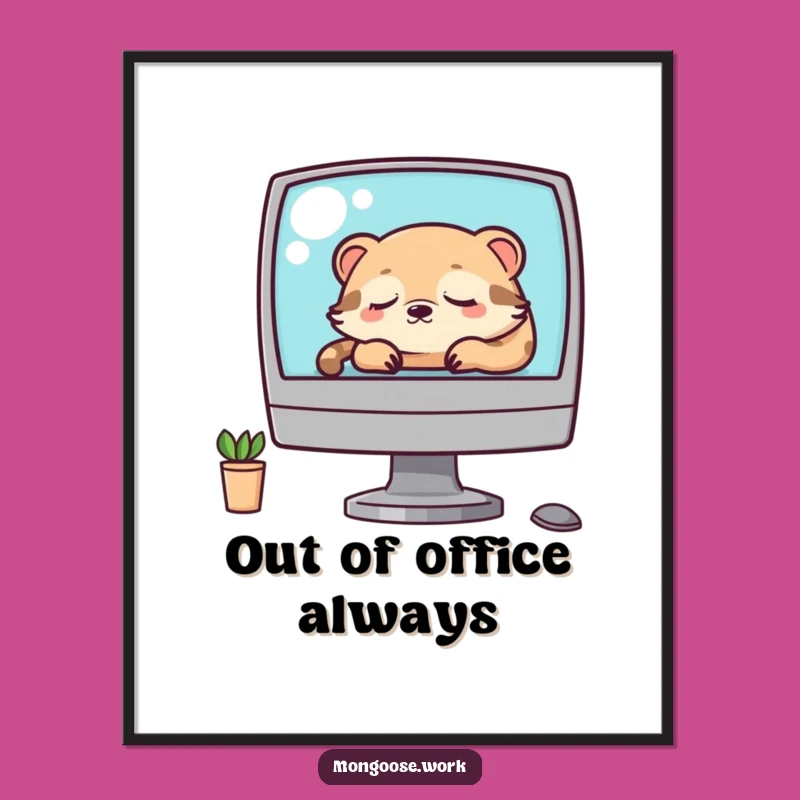 Funny Kawaii Mongoose Napping Digital Art Print: Instant Cute Office Decor