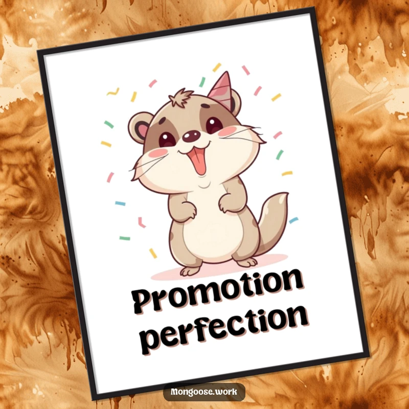 Funny Mongoose Digital Art: Artwork of a mongoose celebrating a promotion with confetti, offering instant funny decor and a great funny gift.