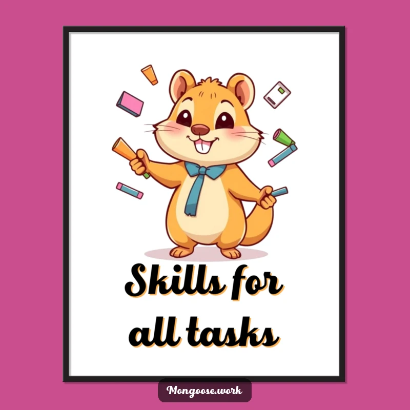 Funny Mongoose Digital Art - Juggling Office Supplies, Printable & Hilarious Decor