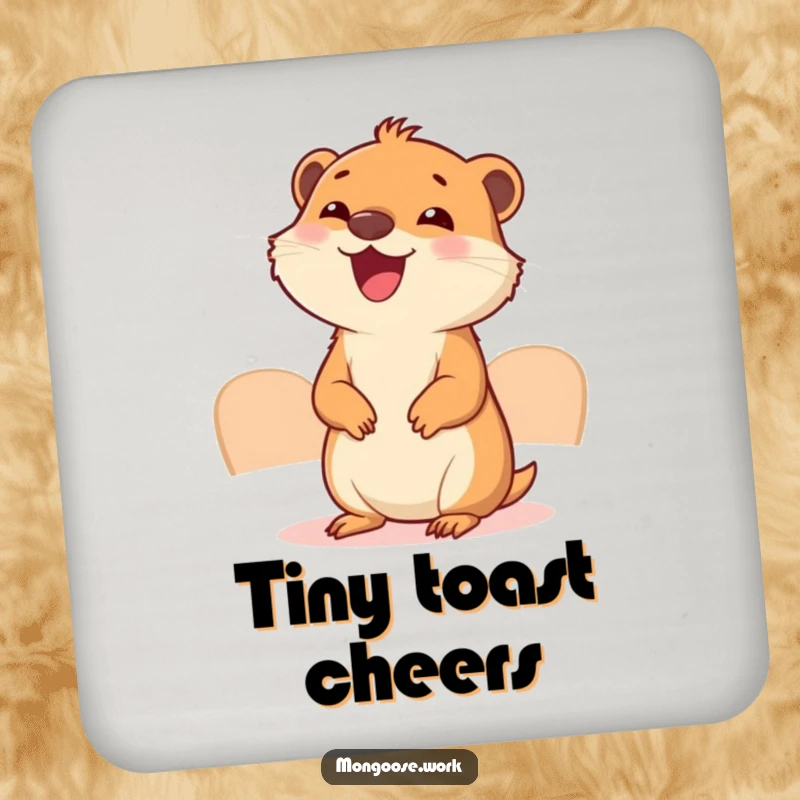 Funny Mongoose Meeting Coasters: A set of coasters featuring a cute mongoose joyfully participating in a miniature business conference.