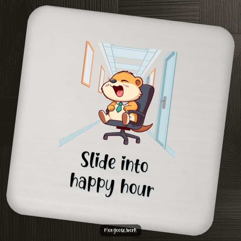 Funny Mongoose Office Chair Coaster: A mongoose slides on an office chair, a funny and functional accessory for any table.