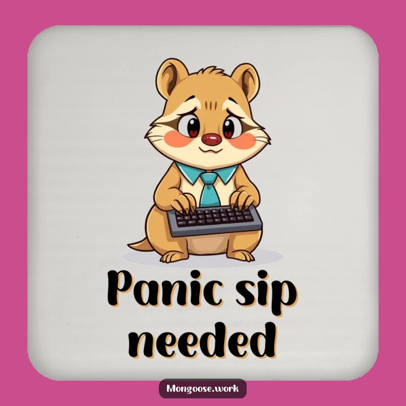 Funny Mongoose Typist Coaster, Frantic Surface Protection, Busy Decor