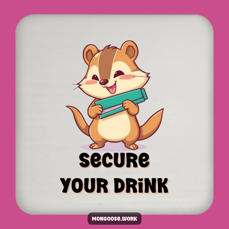 Funny Office Drink Coaster: Mongoose Stapler Art, Protects Surfaces with Humor, Funny Gift