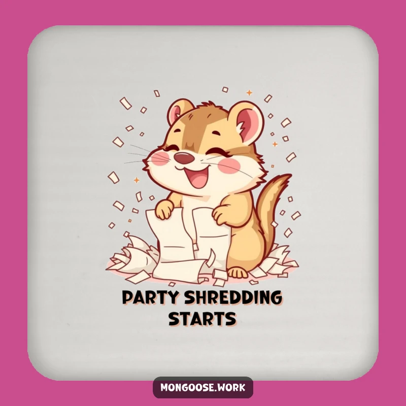 Funny Mongoose Shredding Coasters: Protect Surfaces from Paper Mayhem, Set of Funny Gifts