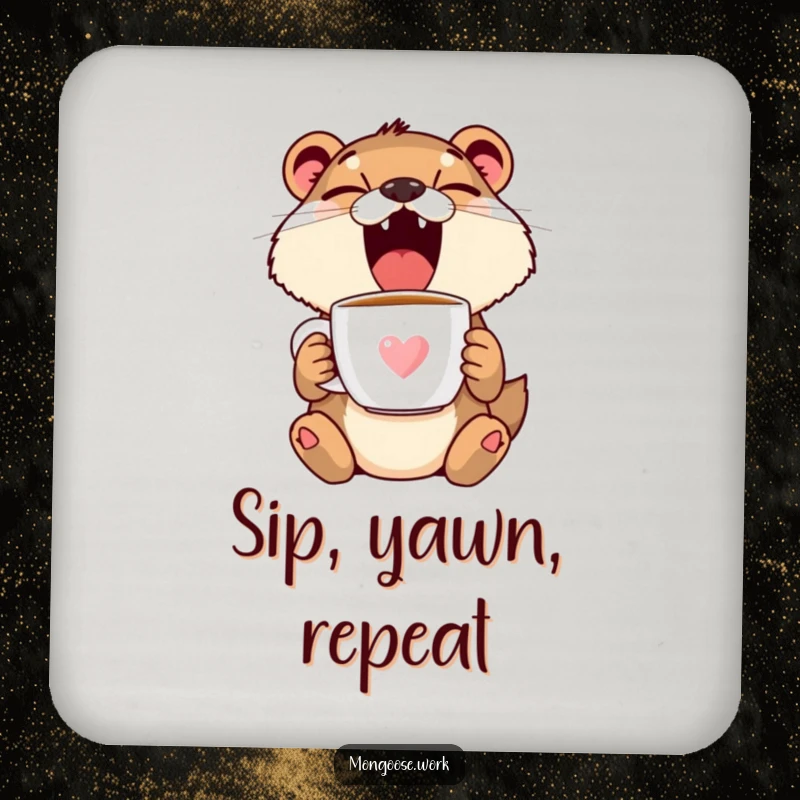 Funny Mongoose Yawning Drink Coasters - Adorable sleepy animal design, protects furniture with humor, funny gift.