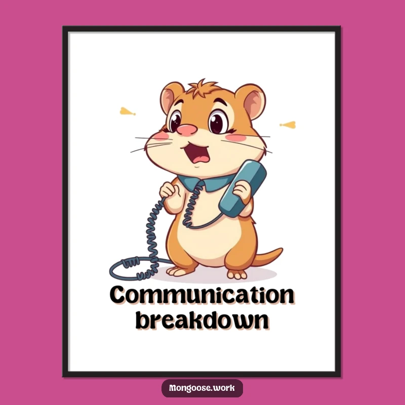 Funny Mongoose Phone Cord Tangle Poster: Vintage Office Humor Art