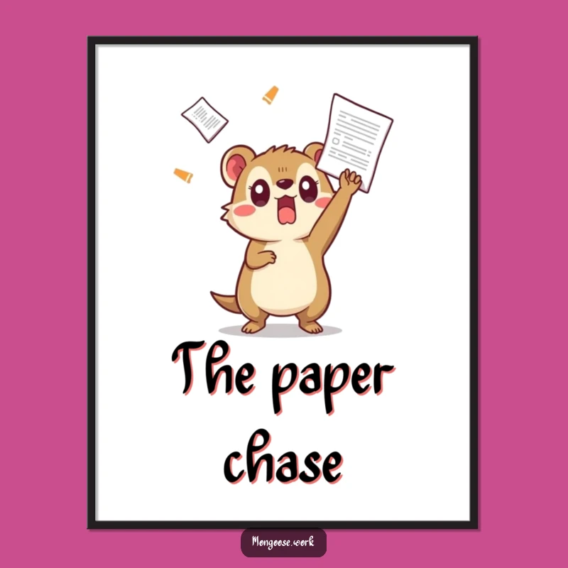 Funny Kawaii Mongoose Poster, Dodging Chaos Art, Humorous Wall Decor Gift
