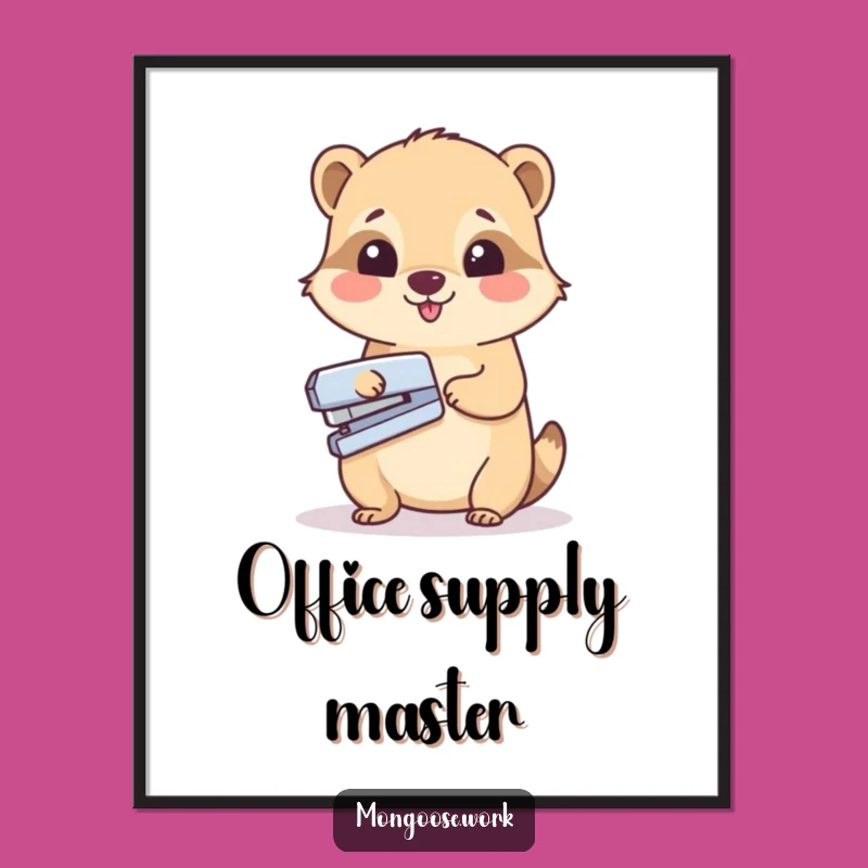Funny Mongoose Stapler Poster - Cute Office Art for Desks