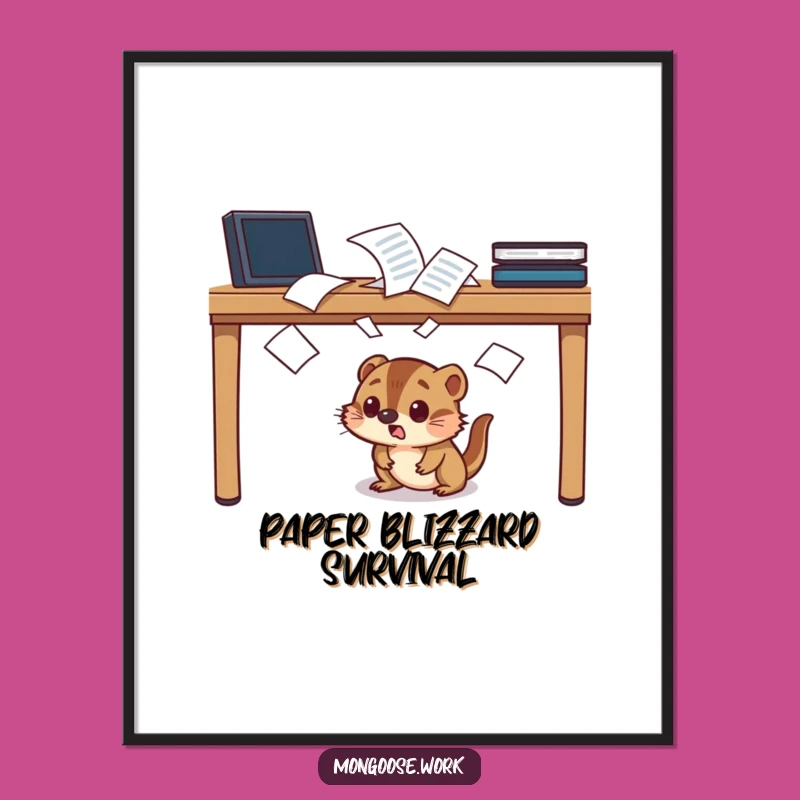 Funny Startled Mongoose Poster: Hilarious Desk Ducking Wall Art, Perfect Funny Gift