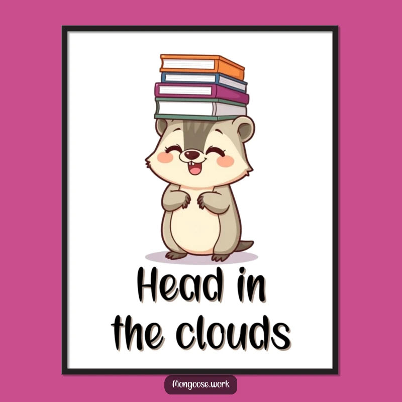 Funny Kawaii Mongoose Poster, Juggling Files Art, Organized Wall Decor Gift