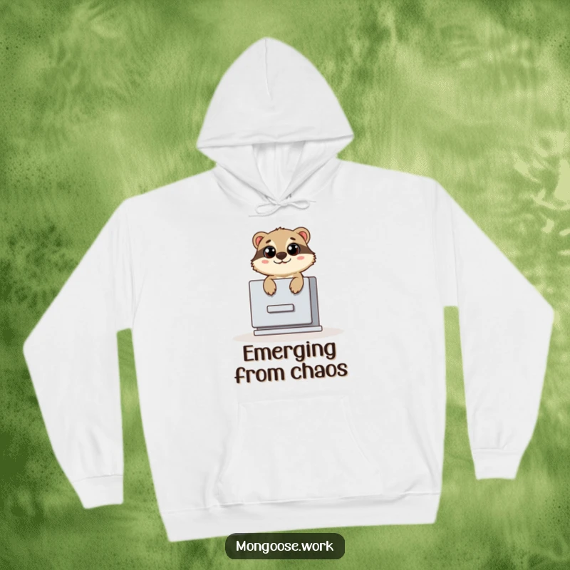 Funny hoodie featuring a cute mongoose popping out of a filing cabinet with wide eyes, great for staying warm and amused.