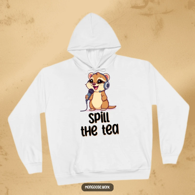 Funny Mongoose Hoodie: A happy mongoose wearing a headset and microphone, ready for intense communication and gaming.
