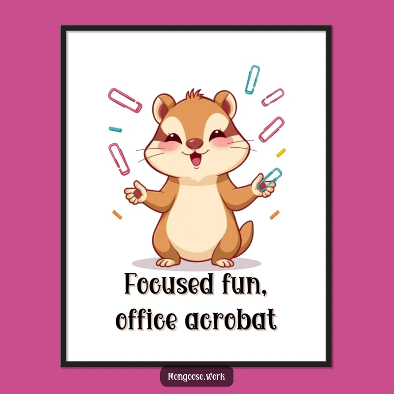 Funny Free Printable Wall Art: Mongoose Juggling Paper Clips, Focused Downloadable Art