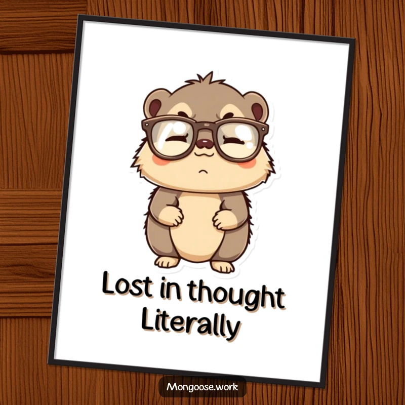 Funny Free Printable Wall Art: Confused mongoose wearing reading glasses upside down, a humorous downloadable piece for quirky decor.