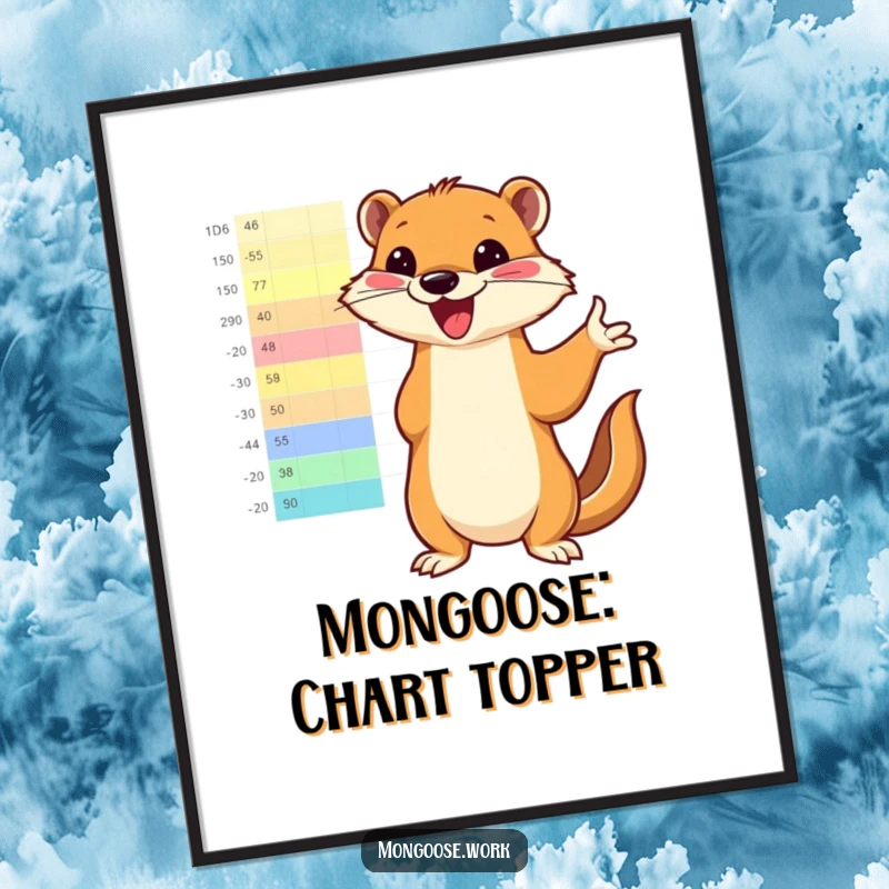 Funny Free Printable Mongoose Wall Art: A mongoose enthusiastically points to a bright, colorful chart, witty downloadable art.