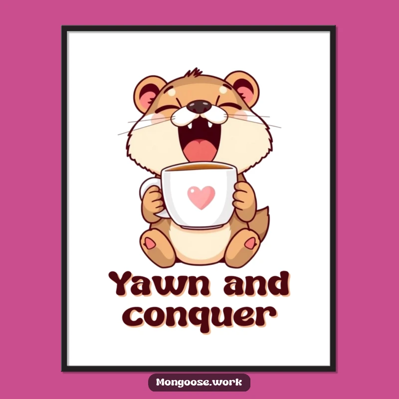 Funny Free Printable Wall Art: Yawning Mongoose Coffee Lover, Downloadable Art Gift
