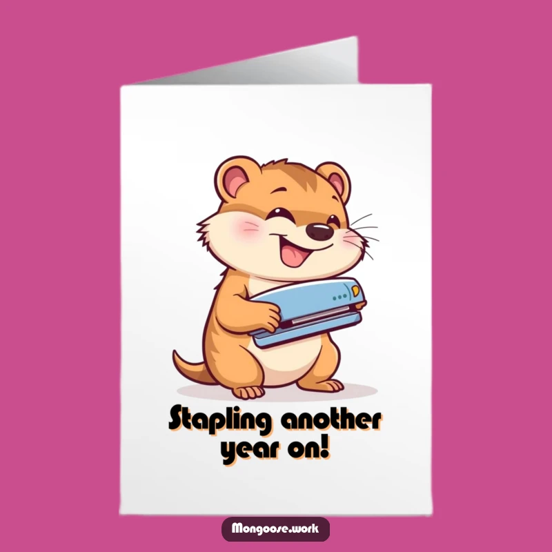 Free Printable Birthday Card: Energetic Mongoose Stapler Fan - Print at Home Gift