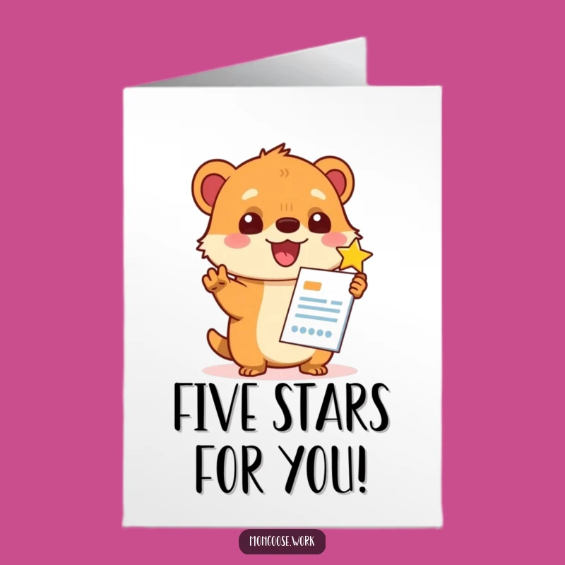 Free Printable Funny Birthday Card: Star-Rating Mongoose, Perfect Downloadable Gift for Achievers