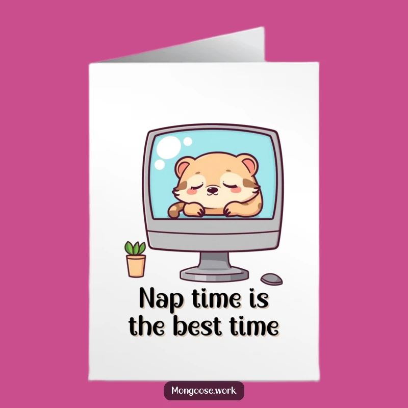 Free Printable Funny Birthday Card: Sleepy Kawaii Mongoose Napping, Perfect Downloadable Gift