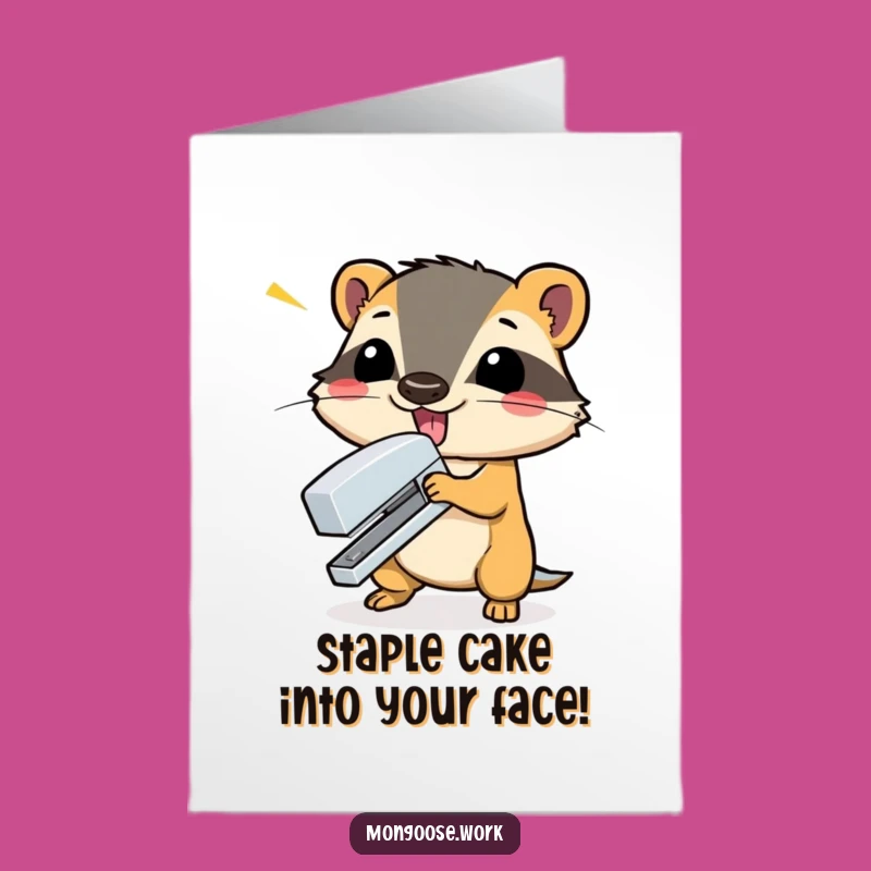 Free Printable Mongoose Birthday Card: Dramatic Stapler Slam, Funny Downloadable Office Gift