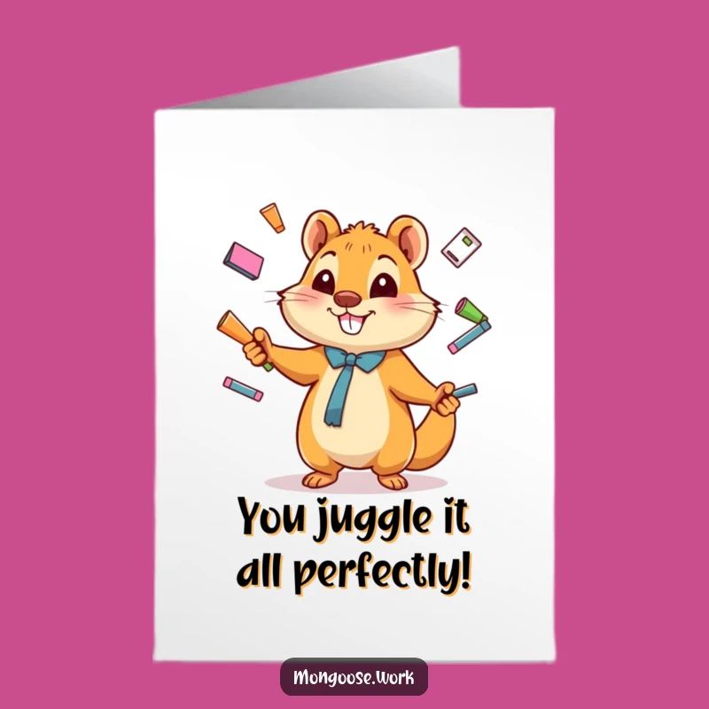 Free Printable Funny Mongoose Congrats Card: Juggling Success Downloadable Gift