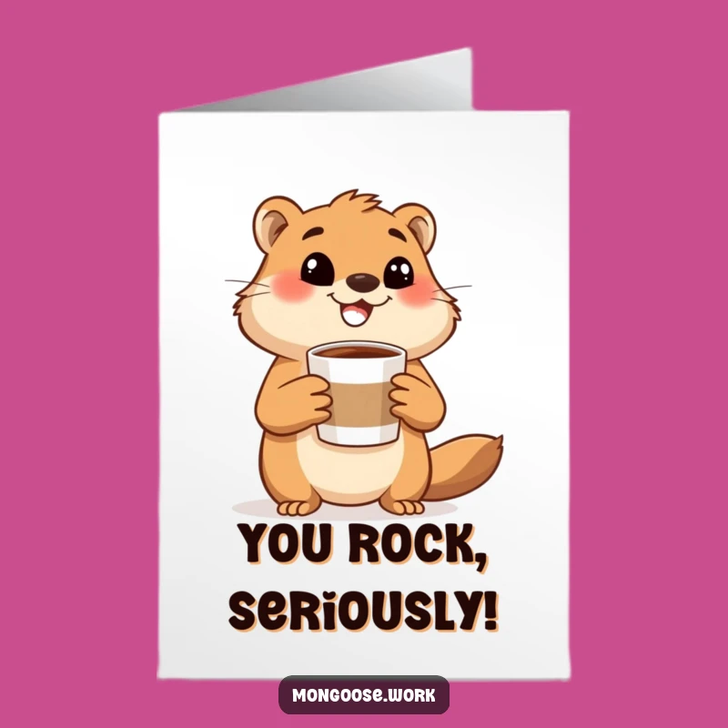 Free Printable Congratulations Card: Mongoose Celebrates with Coffee, Funny Downloadable Joy
