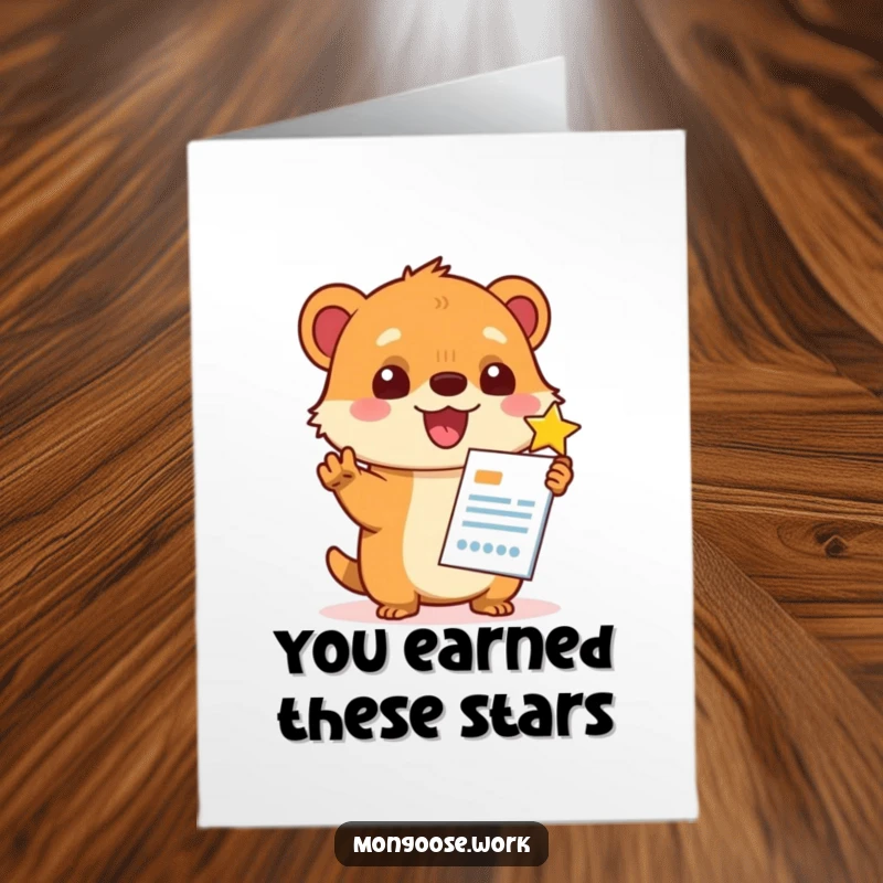 Funny Free Printable Thank You Card: Kawaii mongoose giving a report five stars, a hilarious thank you.