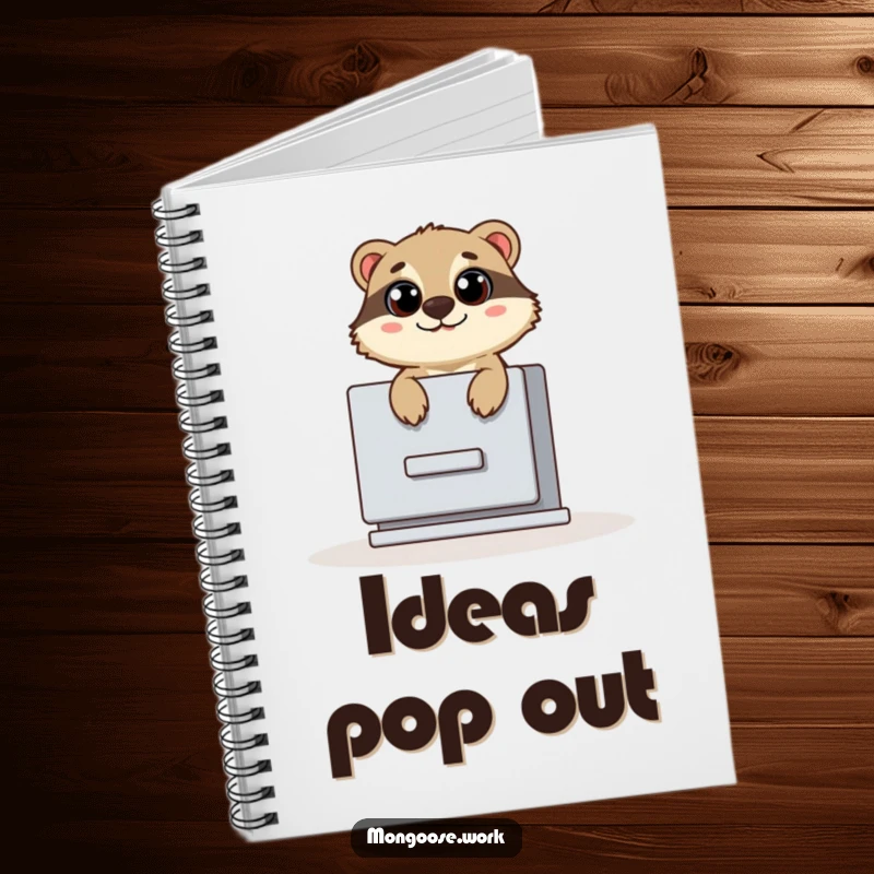 Funny notebook with a cute mongoose popping out of a filing cabinet with wide eyes, great for jotting down surprising ideas.