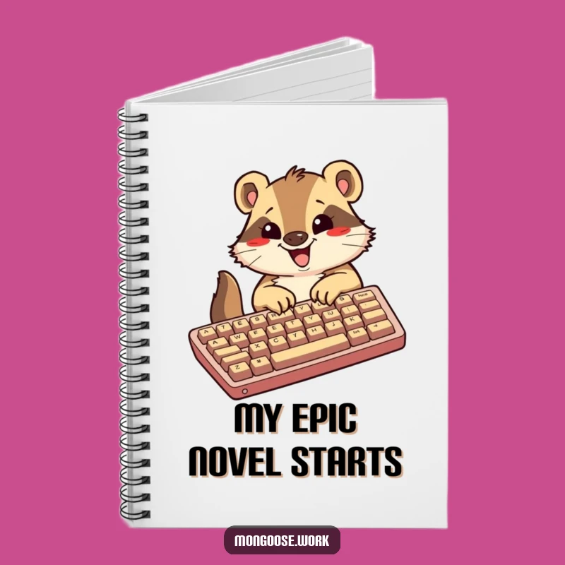 Funny Kawaii Mongoose Notebook, Excited Typist, Journal Your Fast Ideas
