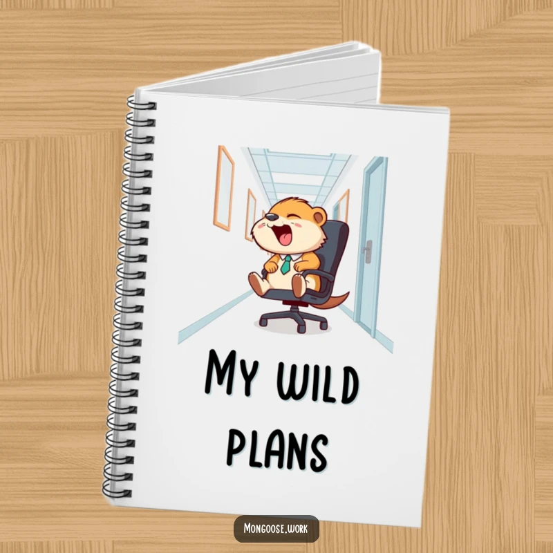 Funny Mongoose Office Chair Notebook: A journal with a mongoose sliding on an office chair, perfect for jotting down funny ideas and notes.