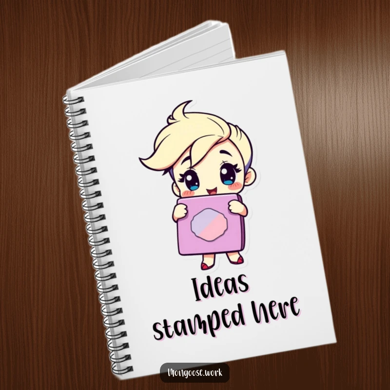 Funny Notebook: Cover shows a winking character holding a giant rubber stamp, inspiring notes with humorous approval.