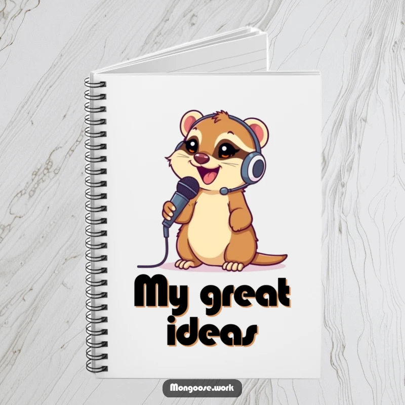Funny Mongoose Notebook: A happy mongoose with a headset and microphone, ready for jotting down important notes.