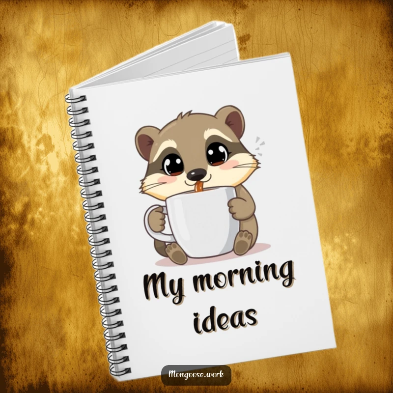 Funny Mongoose notebook, sipping coffee happily, cute stationery, coffee lover journal, perfect funny gift.