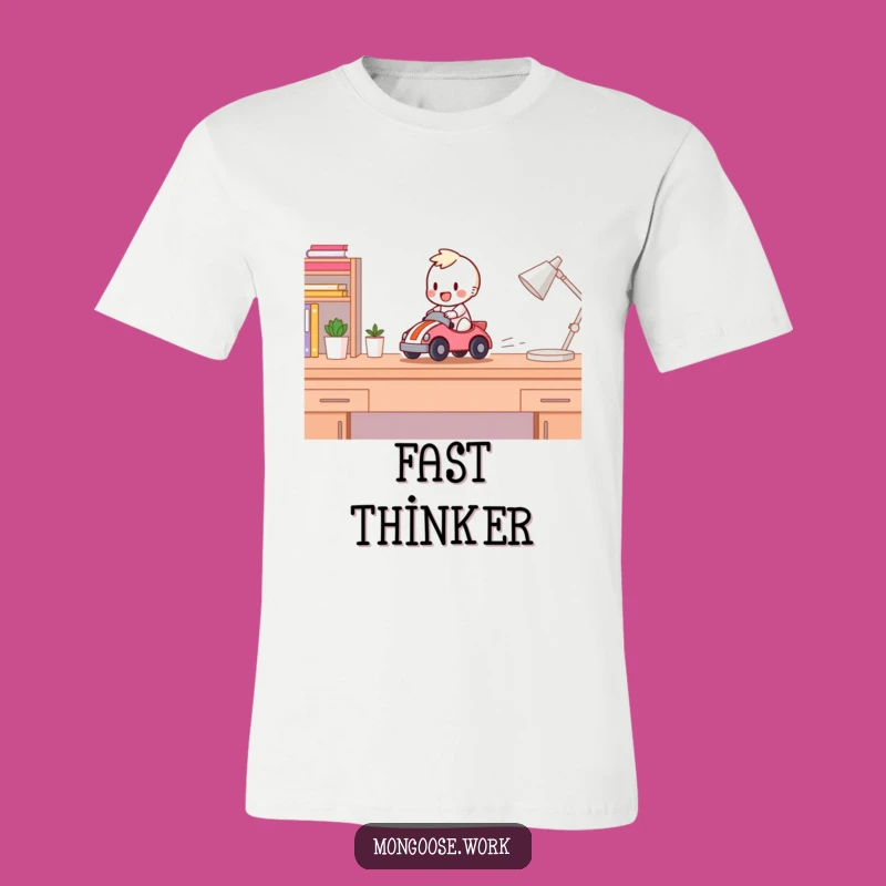 Funny Desk Racer T-Shirt: Happy Character Tee for Playful Everyday Style